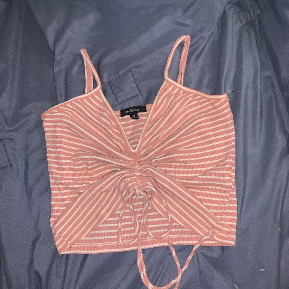 Pink and white stripped top with adjustable straps